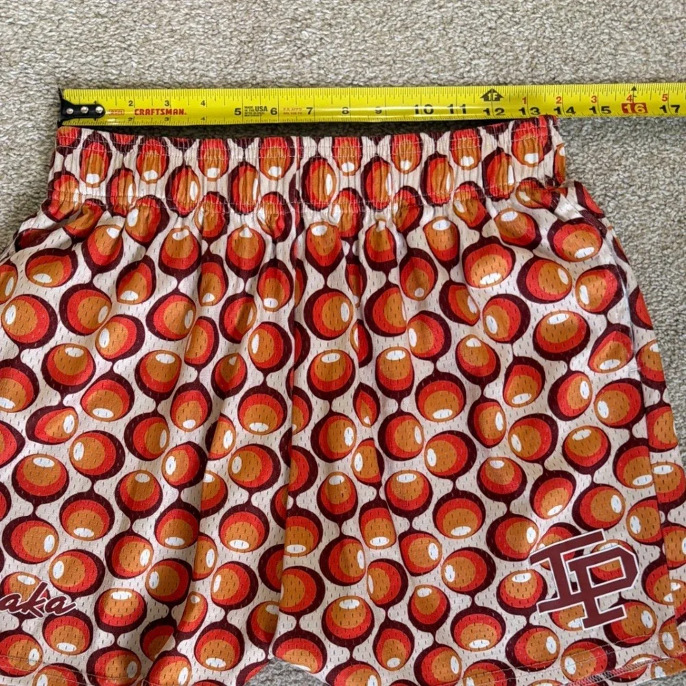 Inaka‎ Power Mens XL Mesh Gym Shorts Orange Red Retro Geometric Circle Pattern